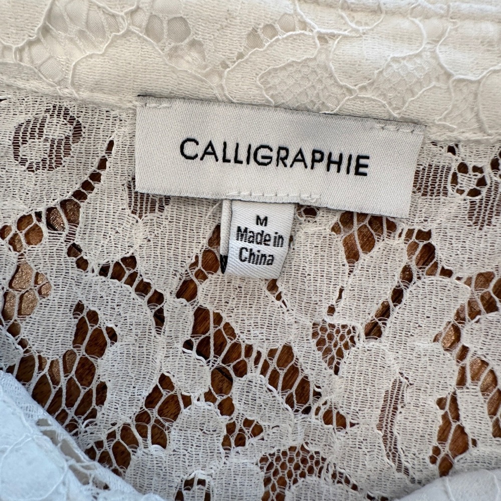 Anthropologie Calligraphie Lace Button Up Shirt Cream‎ Romantic Sheer Blouse M - Picture 6 of 12